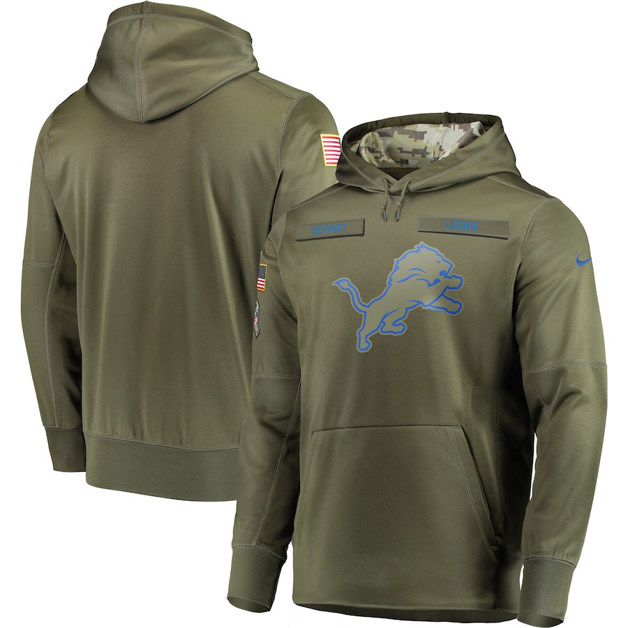 Men Detroit Lions Nike Olive Salute To Service KO Performance Hoodie Green